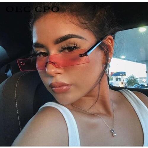 OEC CPO 2019 New Color Rimless Women Sunglasses Unique Small Rectangle Shield UV400 Pink Red Vintage eyeglasses frames for O139