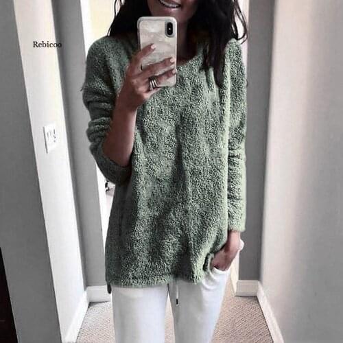 Oversized Women Plush Sweaters New Autumn Winter Pullovers Tops Streetwear Casual Long Sleeve O-Neck Solid Knitting Sweater