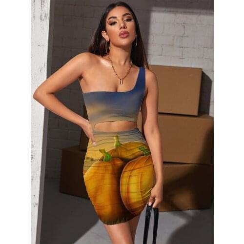 Giyu Brand Pumpkin Dresses Women Halloween Bodycon Dress Moon Pleating Harajuku 3d Print Womens Clothing Plus Size New Beach