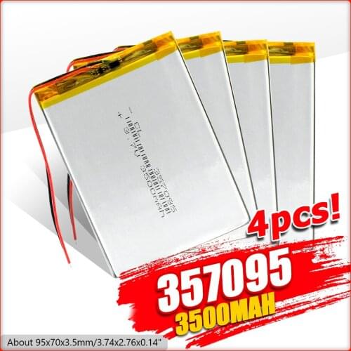 1/2/4 Rechargeable 357095 Li-ion Battery 3.7v 3500mah Cell Lithium Polymer Li Po Battery 95x70x3.5mm With Over Current Protector