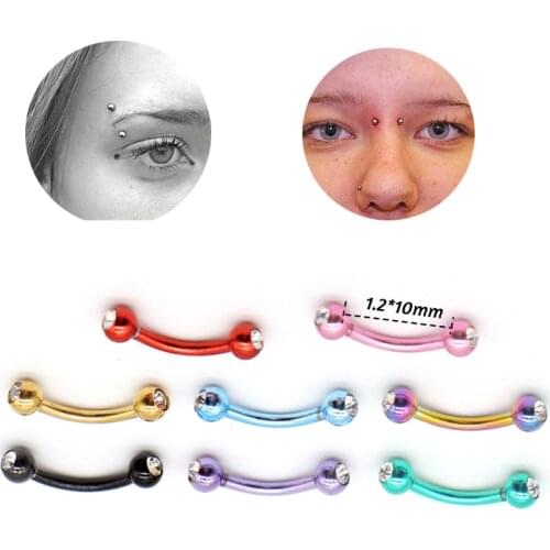 1Pc Double Gems 1.2x10mm Eyebrow Rings Curved Barbell Eyebrow Piercings Body Jewelry Unisex Eyebrow Piercings Rings