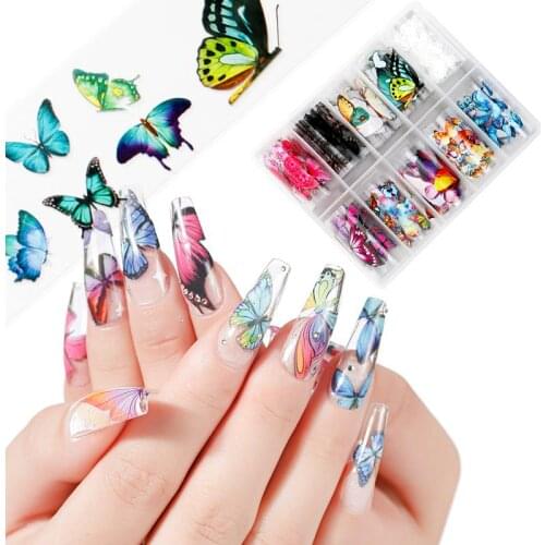 10rolls Colorful Laser Butterfly Sticher foils ,Flower Starry sky patch paper ,Nail tips 3D Transfer foil sticker #NZ#007