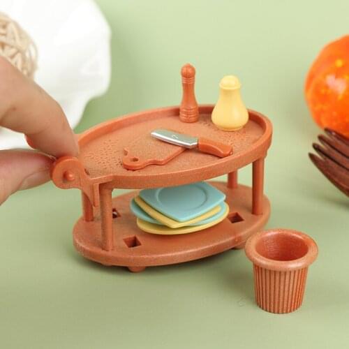 10Pcs/Set 1:12 Dollhouse Mini Two Layers Kitchen Cart Set Serving Cart Dinner Tray Trolley