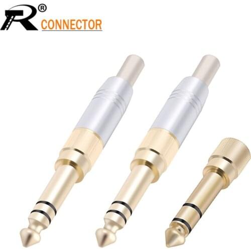 2 pcs/1set 2 in 1 Montage Draht Stecker audio 6,35mm 3 pole Stereo Lautsprecher Stecker 2in1 Montage Draht Stecker