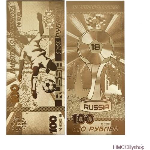 2Pcs Banknote of World Cup in Russia Gold Foil Paper Money Crafts