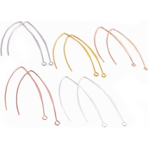 20pcs Gold Rhodium Copper 28 55mm French V-shaped Earring Hooks Findings Ear Hook Wire Settings Base Settings For Jewelry Making