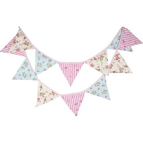 3.2m 12 Flags Cotton Pink Blue Flower Banner Pennant Garland Children Kids Baby Birthday Bunting Banquet Wedding Party Decor