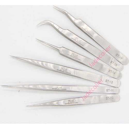 Jadecolier 1 pcs Stainless Steel Straight & Curve eyelash extension tweezers professional Grafting eyelash tools