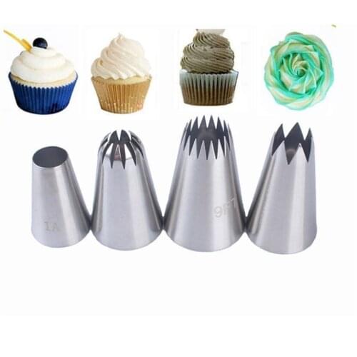4 Pcs Large Piping Russian Pastry Tips Icing Nozzle Baking Tools Cakes Decoration Set Stainless Steel Nozzles Cupcake