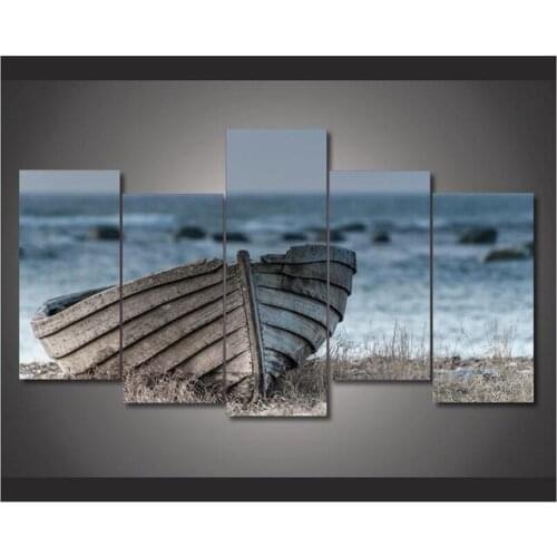 5 piece canvas art Old Wooden Boat Canvas Painting Wall Art Home Decoration for home HD Giclee Print Canvas free shipping\C-850