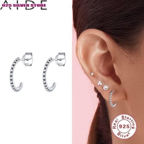 Aide 1 Pair 925 Sterling Silver Stud Earrings C-shape Retro Earings Fashion Jewelry 2020 Elegant Brincos em prata 925 Piercing
