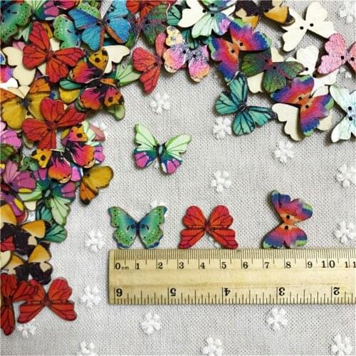 50pcs 2 Holes Mixed Natural Butterfly Wooden Buttons Sewing Accessories Scrapbooking DIY Crafts