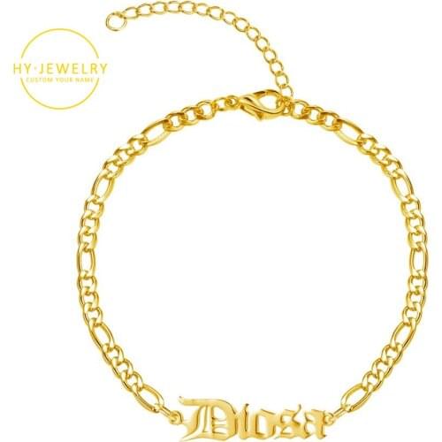 Personalized old English Name Bracelet Customized Nameplate Retro Bracelets For Couple Stainless Steel Jewelry Gifts Men Women