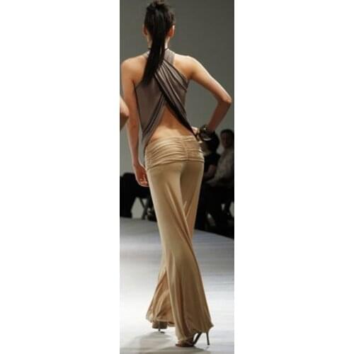 Ballroom dancing grasping wrinkle waist flare pants hem training Latin dance pants P10040