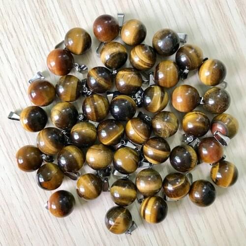 Wholesale 50pcs Natural Tiger Eye Stone Ball Pendants Earrings Necklace Woman Child Gift Yellow Beads For DIY Jewelry Making