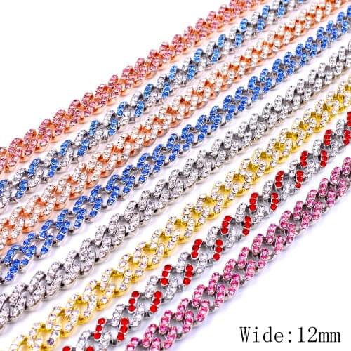 Fashion 12MM Curb Cuban Link Chain Necklace Iced Out Chain Hip Hop Rapper CZ Choker Silver Gold Color Necklace Men Women Jewelry