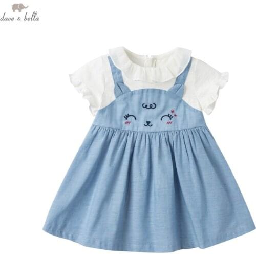 DBM17824 dave bella summer baby girls cute cartoon patchwork dress children fashion party dress kids infant lolita clothes