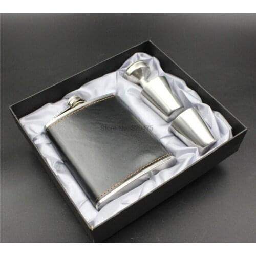 By dhl 50set practical 7oz Luxury Stainless Steel Leather Hip Flask Personalized Whiskey Flask Drink Mug with a Box