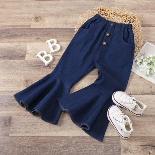 Children Jeans for Baby Girls 2021 Fashionable Casual Bootcut Pants Wide Leg Denim Trousers Blue Cotton Clothing 1 2 To 6 Years