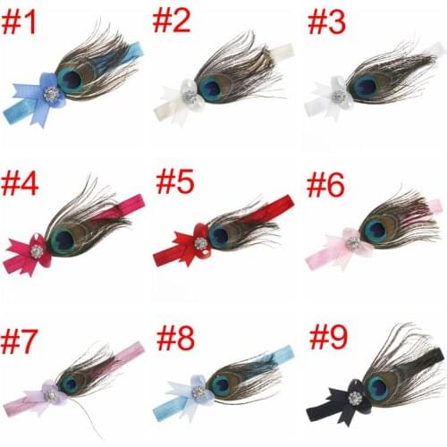 Yundfly Boutique Kids Girl Elastic Bowknot Feather Headband Ribbon Flower Hair Head Bands Bows Headwear Accessories