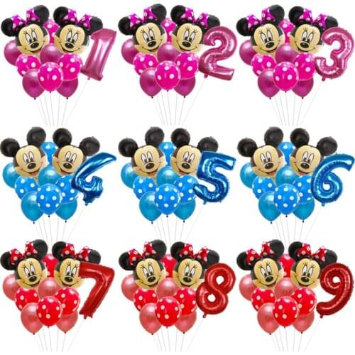 Mickey minnie foil balloons 1st birthday party decorations kids ballon number 1 globos dot latex Childrens toy baby shower girl