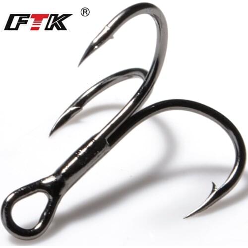 FTK 15-20pcs Overturned Treble Hook High Carbon Steel Black Fishing Hook 2/4/6/8/10# For Lure Triple Hook Fishing Tackle