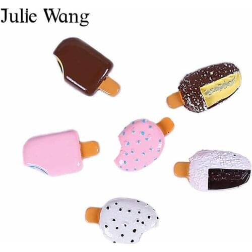 Julie Wang 20PCS Resin Mixed Ice Cream Popsicle Charms Artificial Food Slime Pendants Jewelry Making Accessory Table Decor Props