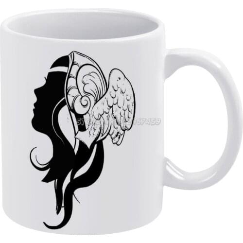 Coffee Mugs Ceramic Personalized Mugs 11 Oz White Mug Tea Milk Cup Drinkware Travel Mug Womans Greek Winged Hat