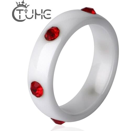 2018 Rings Ceramic Unique Red Stone Ring 6mm Width Black White Ring For Women Engagement Anniversary Ring Jewelry Fashion
