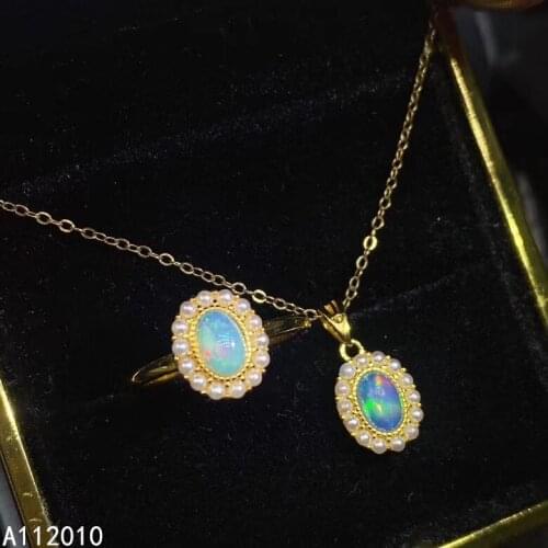 KJJEAXCMY Fine Jewelry 925 sterling silver inlaid natural opal pearl female ring pendant set trendy Support detection