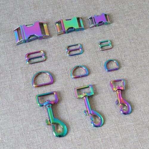 50Sets/Lot 15mm 20mm 25mm Metal Hardware Slider D Ring Belt Buckle Loop Carabiner Hook For Dog Collar Leads Harness Accessory