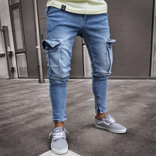 2019 Denim Jeans Men With Pocket Street Fashion Skinny Zipper Pants Jogger Hip Hop Jeans Men Pencil Pants