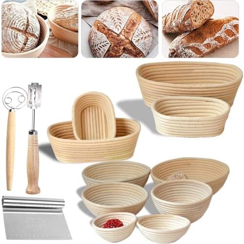 Oval/Round Dough Natural Rising Bread Proofing Basket Set Banneton Fermentation Rattan Proving Wicker Mass Basket Bakeware Tool