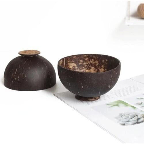1pcs Natural Coconut Bowl Spoon set shell 12-15cm salad Noodle Rice fruit snacks wooden Tableware restaurant kitchen