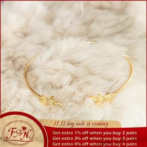 2021 New Trendy Charm Girls Women Ladies Simple Leaves Style Golden Color Casual Daliy Fashion Adjustable Cuff Bracelet Jewelry