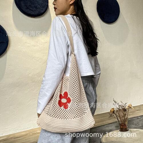 New Fashion Knit Vest Womens Shoulder Bags Flowers Summer Beach Tote Bag Large Capacity Female Handbag Designer Shopper Purse