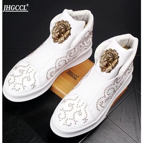 NEW Brand Rivet shoes for men leather loafers men shoe with thick low rivets,casual board with High height zapatos sapatos