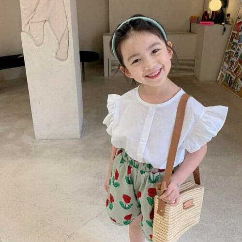 Baby Girls Clothes Summer New Kids Girls White Shirts Korean Cotton Fly Sleeve Buttons Baby Blouse Children Clothing Kids Shirts