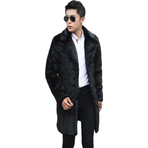 Autumn long faux mink leather jacket mens winter thicken warm fur leather coat men slim jackets jaqueta de couro fashion B75