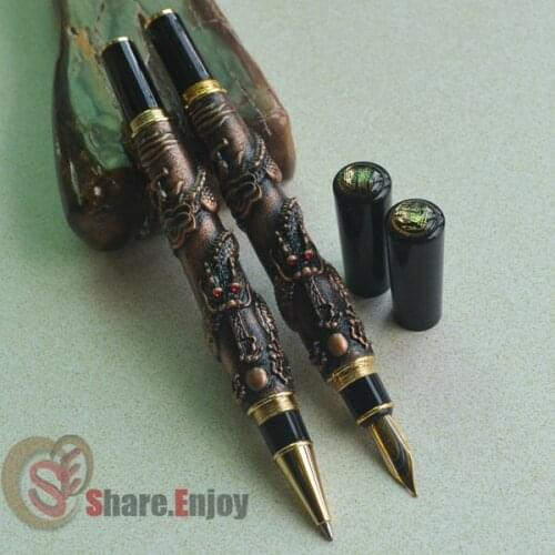 FOUNTAIN PEN + ROLLER BALL PEN 2 PCS JINHAO 41 FINE NIB DRAGON COPPER