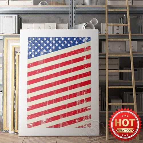 United States National Flag Poster, Red White Blue Stripe Flag Art Prints, Geometry Pattern Vintage Canvas Painting Decor Mural