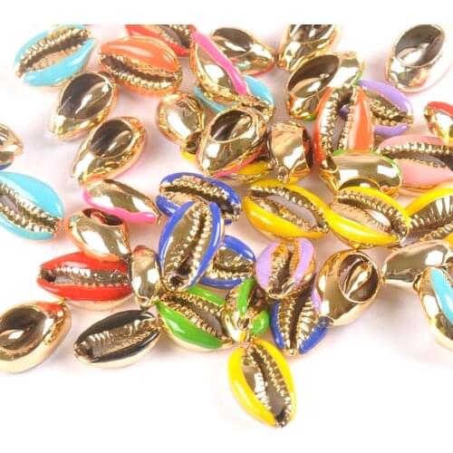 10pcs Colorful Drop Oil Enamel Plated Natural Shell Gold for handmade SeaShells Home decoration TR0307