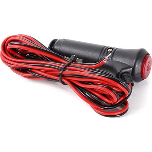12V/24V Cigarette Lighter Adapter Plug Red Light Switch 1M Power Cord Car Cigar Lighter Power Cable Cigarette Lighter Socket