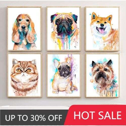 Christmas Canvas Painting Animal Akita Dog Small Animal Wall Art Canvas Painting Nordic Posters and Prints Living Room Home Deco