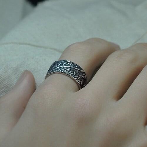 S999 Pure Silver Heart Sutra Ring Retro Open Ring Trendy Mens Scripture New Personality Wide Version Bamboo Jewelry