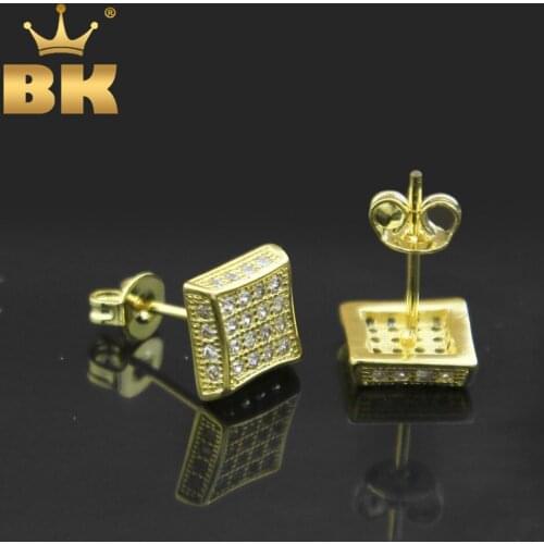 Stud Earrings Hiphop Fashion Jewelry CZ Iced Out Zirconia Square Earring 8.5mm*8.5mm Gold Silver Color Nickel Free Earrings