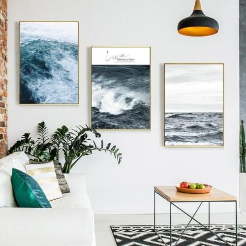 Nordic Nature Desert Ocean Landscape Mountain Blue Waves Combination Canvas Painting Wall Picture Poster Living Room Decoration