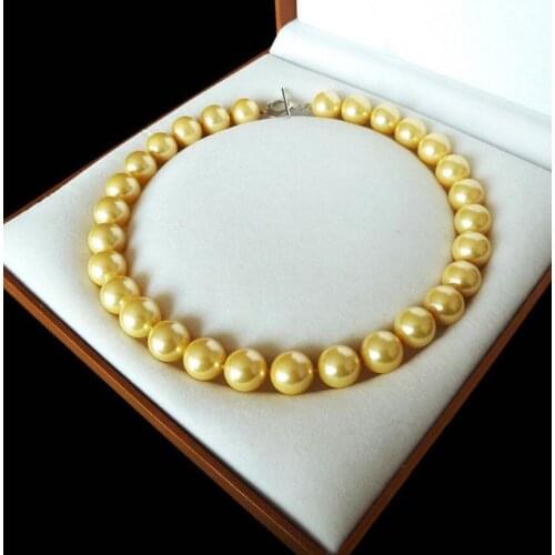 Style AAA 14mm round luxury fashion yellow shell pearl necklace