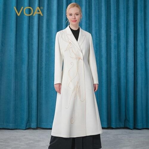 VOA 60m/m heavy silk frosted white lapel orange arch needle stereo organza spliced long sleeve windbreaker FE67
