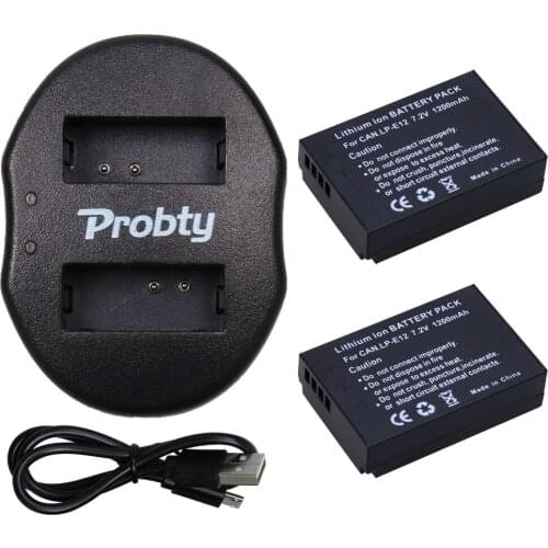 PROBTY 2Pcs LP-E12 LPE12 LP E12 Batteries + USB Dual Charger For Canon M 100D Kiss X7 Rebel SL1 EOS M10 DSLR Camera Wholesales